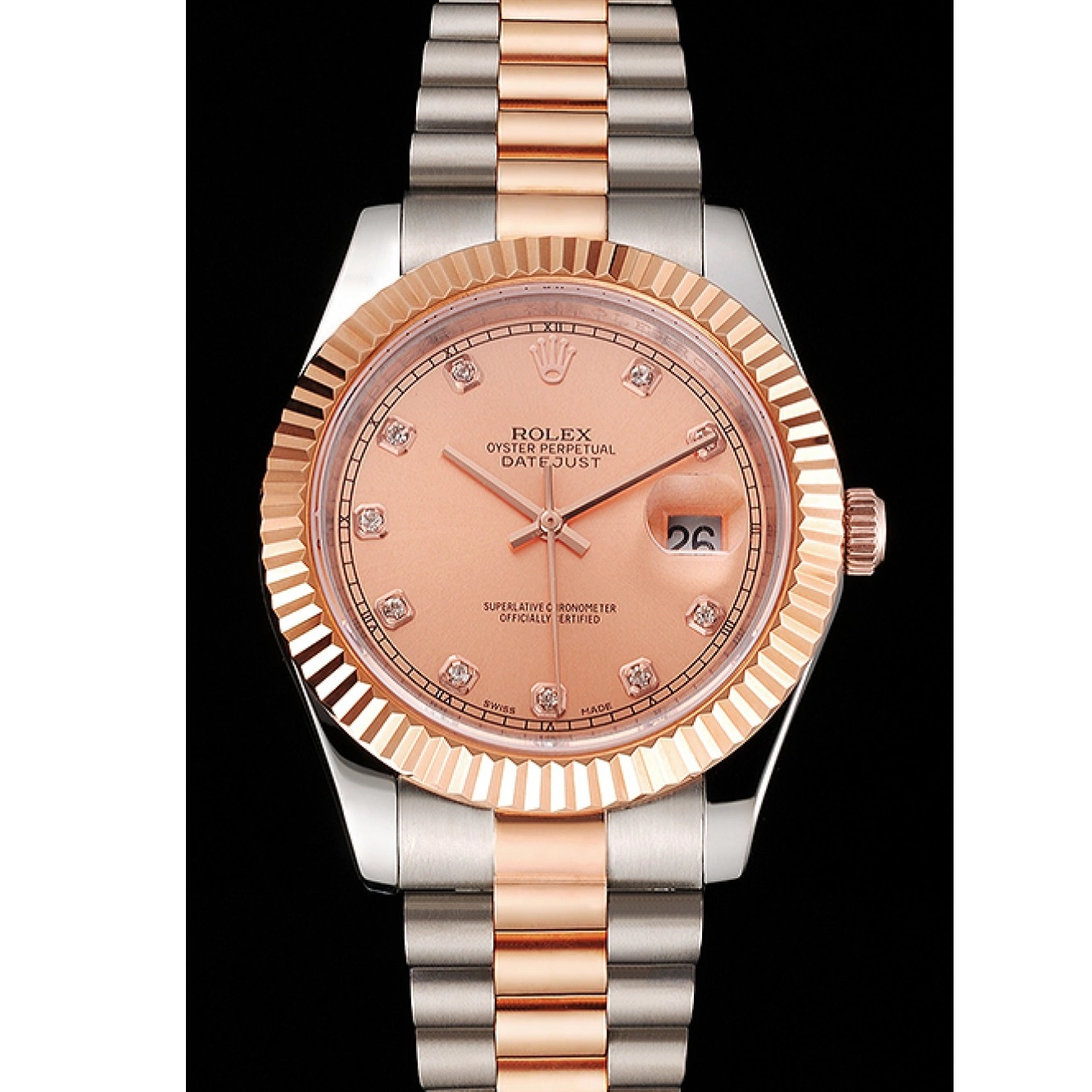 Rolex copies cheap Tone Swiss Bracelet Steel Rose Case Rolex Two Bezel Gold Dial And Stainless Datejust 0527